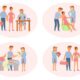 pregnant family in different phases, pregnancy, labor, birth and life with baby.